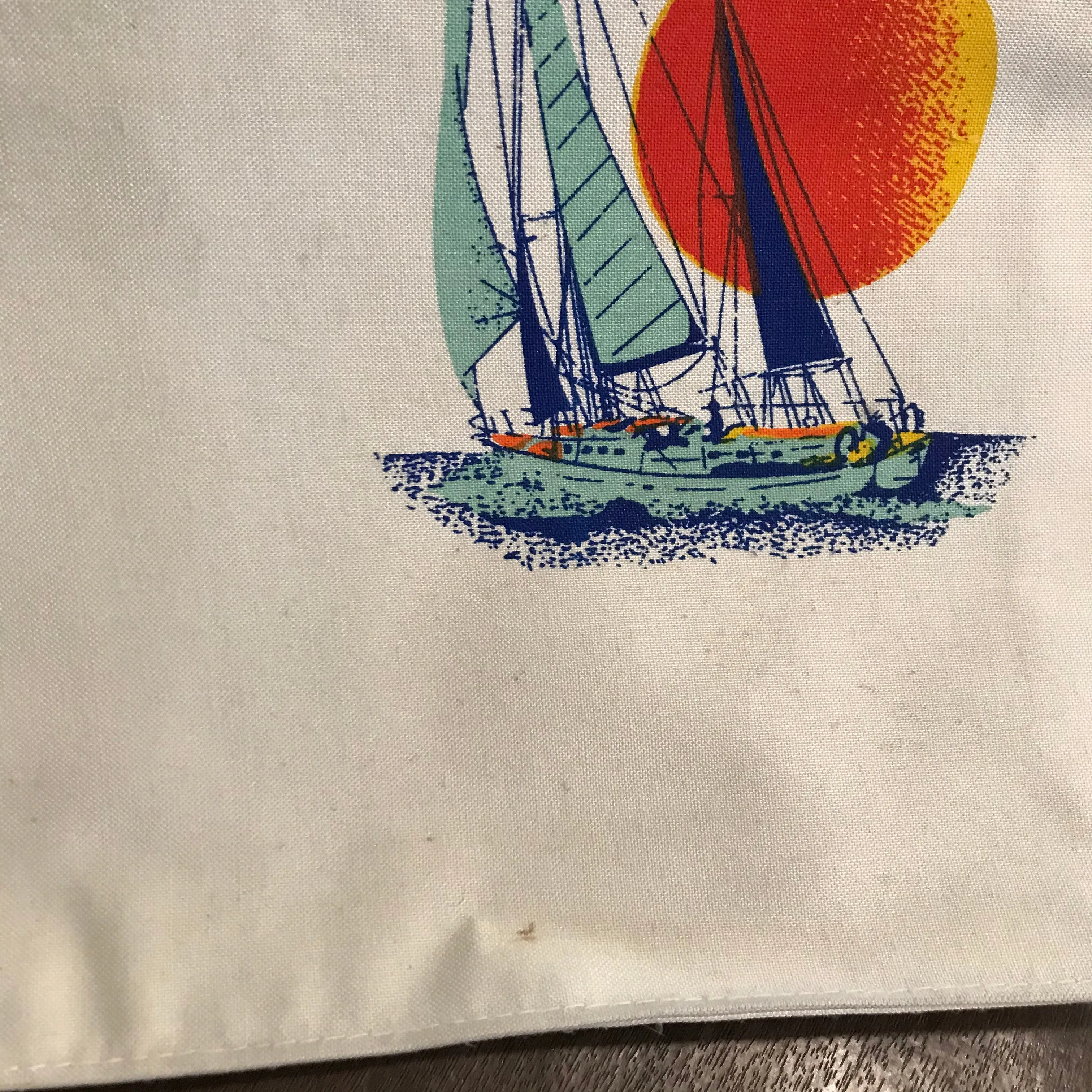 Vintage 70s | Rainbow Sailboat Boho Hippie Canvas Novelty Beach Tote Bag Handbag