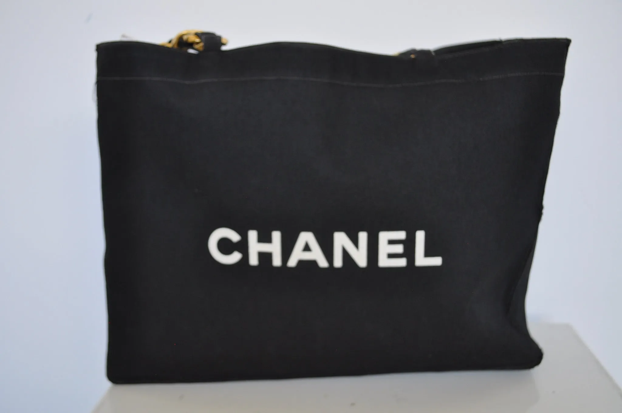 Vintage Chanel canvas monogram tote with pochette chainlink strap